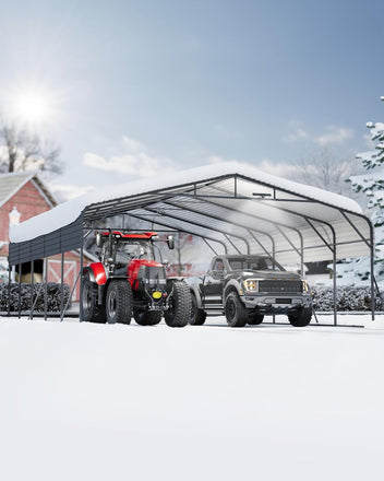 Garvee 20x25FT Heavy Duty Metal Carport,Outdoor Portable Car Garage with Led Light,Removable PE SideReinforced Base & Galvanized Steel Roof, Outdoor Car Port Canopy Shelter for Boats, Full-Sized Pickup Trucks