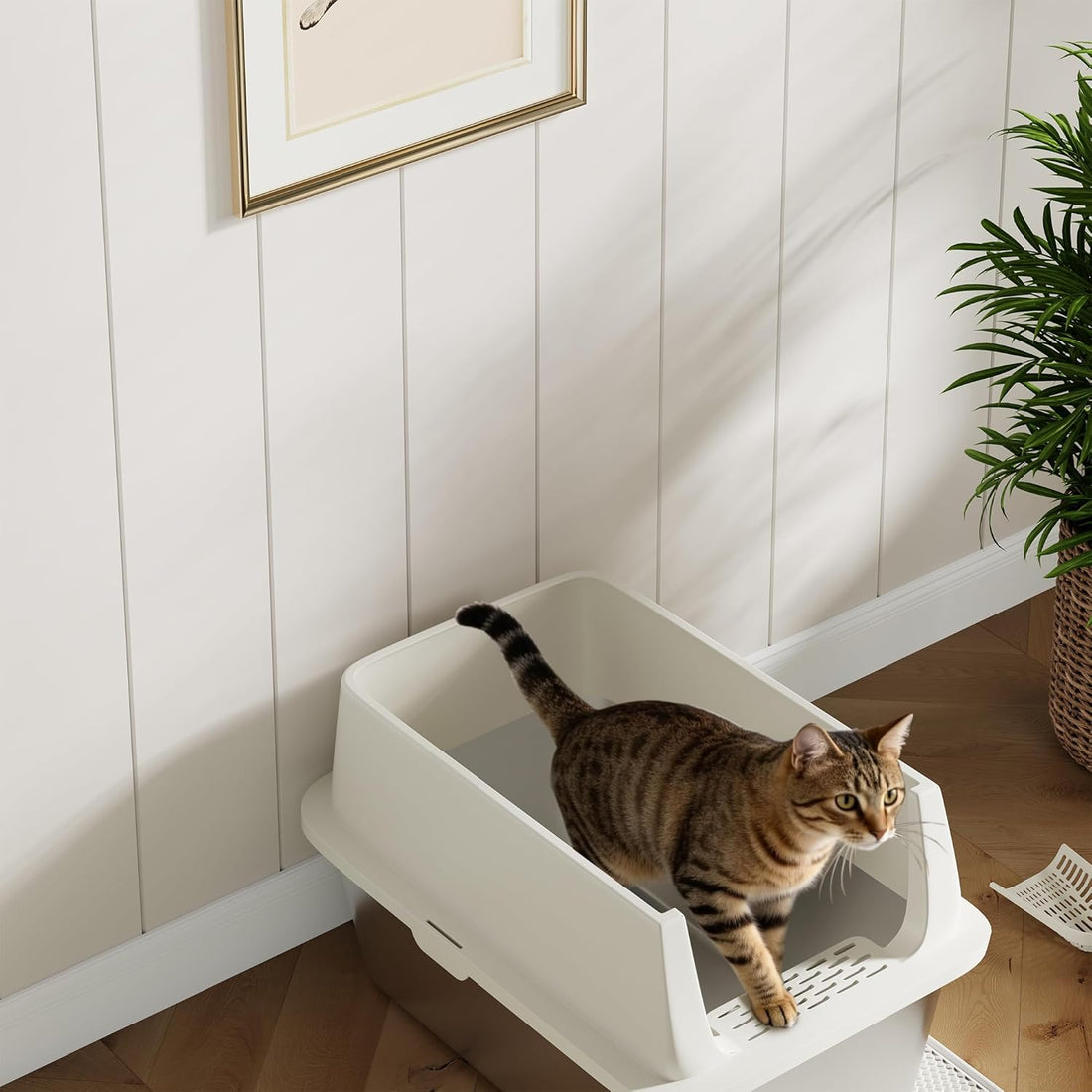 Garvee Extra Large Stainless Steel Litter Box, XLarge Open Cat Litter Box with High Sided Enclosure & Scoop & Litter Mat, Odor Free, Anti-Leakage, Metal Cat Box for Big Cats, 14"H