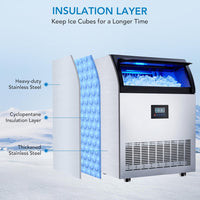 Garvee Ice Maker Machine 200lbs/24hr Stainless Steel 55lbs Storage Freestanding for Bar Restaurant Home Office