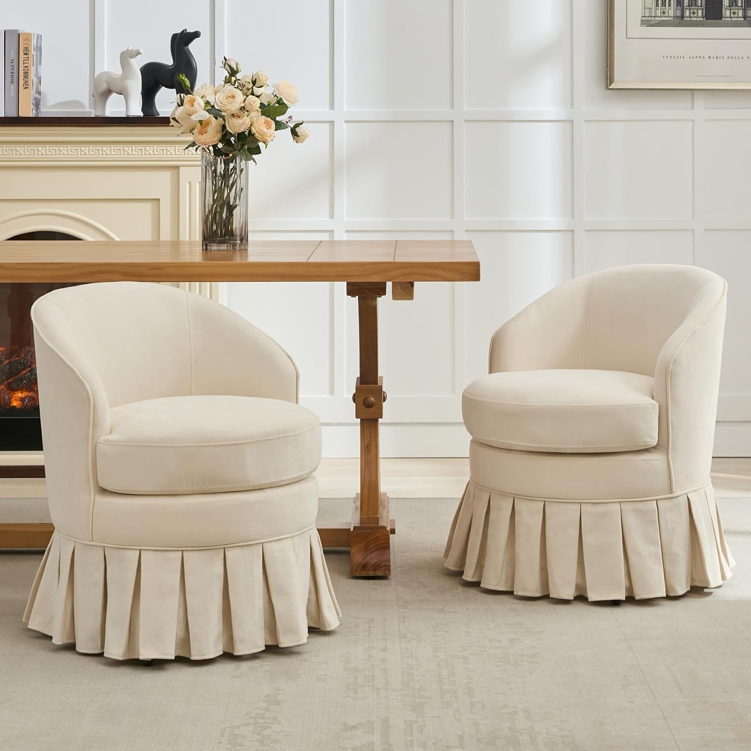 Garvee Mid-Century Modern Upholstered Banquet Dining Chair, Beige