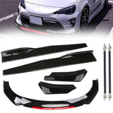 Garvee Front Bumper Lip Spoiler and Side Skirt Extensions - Fits 1.9M/6.2FT Wide Cars, Sturdy ABS Air Dam Front Bumper Lip Body Kit for Sedans, Automotive Vehicles, Glossy Black with Red Trim