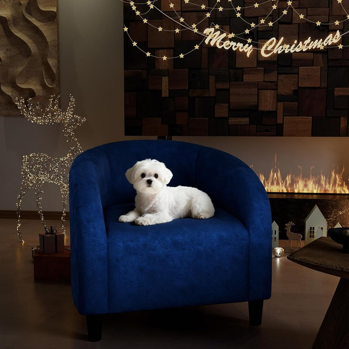 Garvee Accent Chair Armchair for Living Room Barrel Club Chair with Soft Padded Seat & Sturdy Legs for Bedroom Waiting Room Reception Chairs, Navy Blue