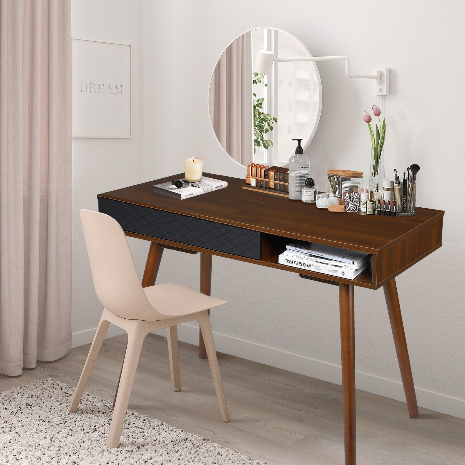 AFI Mission Solid Wood Writing Desk With Built-In Charger In White, 1