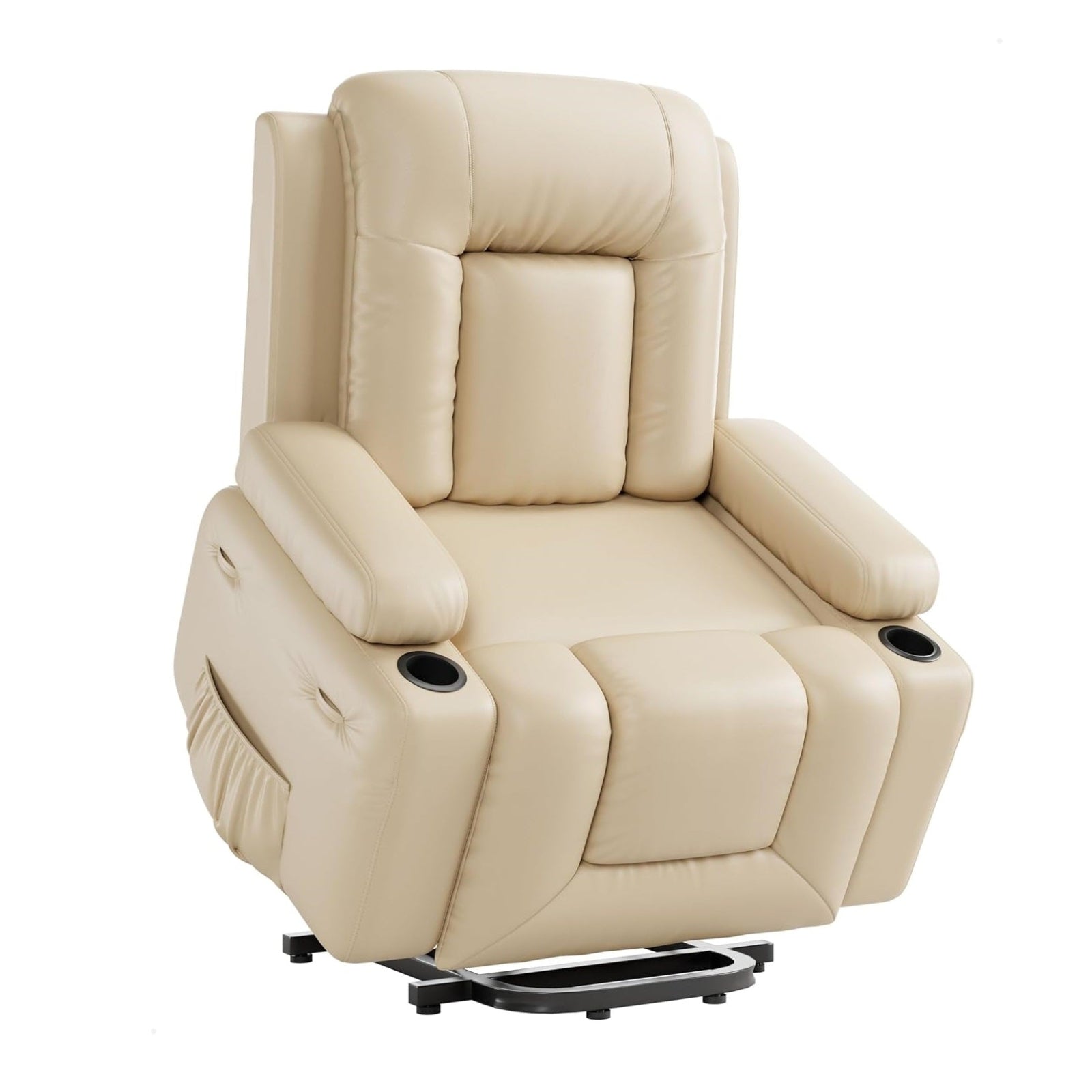 Garvee Power Lift Recliner Chair with Heat & Massage, 8-Point Vibration, Remote Control & Cup Holders, PU Leather Electric Lift Chair Designed for Mobility Aid Elderly Relaxation, Beige