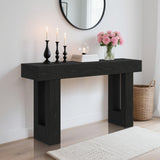 Garvee 63" Farmhouse Minimalist Console Table in T-Shaped Design with Open Shelves for Entryway and Living Room, Black - Black