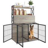 Garvee Wooden Dog Crate Furniture End Table with Flip Top and Movable Divider, 42.5 Inch Dog Cage with Storage Shelves, Large Dog Kennel Indoor Furniture with 3 Doors, Grey - Grey
