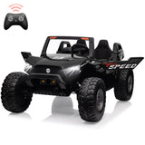 Garvee Ride - P Series: 24V 2-Seater Ride-On UTV: Remote Control, 4WD Motors, 21" Seats + Foldable Seat, 15.4" EVA Wheels, Music, LED Lights, 140lb Max Load - Black - Black