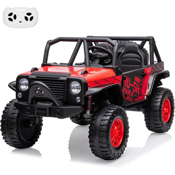 Garvee Ride - P Series: 2-Seater Ride On Truck for Kid, 24V Battery Powered Kids Car with Remote Control, 19" Extra Wide Seat, 2 Motors, Led Light, Enhanced Suspension - Red