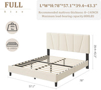 Garvee Full Size Bed Frame With Headboard Adjustable, Velvet Upholstered Full Platform Bed With Headboard, Mattress Foundation With Wooden Slats, No Box Spring Needed, Easy Assembly, Beige/Cream