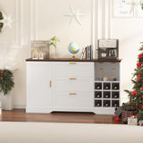 Garvee 63 Inch Farmhouse Sideboard Buffet with Drawer Adjustable Shelves White Walnut for Kitchen Entryway - White