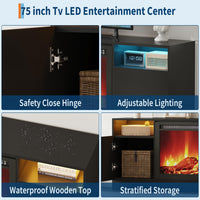 Garvee Modern Entertainment Center with Storage Cabinet Up to 75"TV, Modern TV Stand for Living Room, Black (Not Include Fireplace)