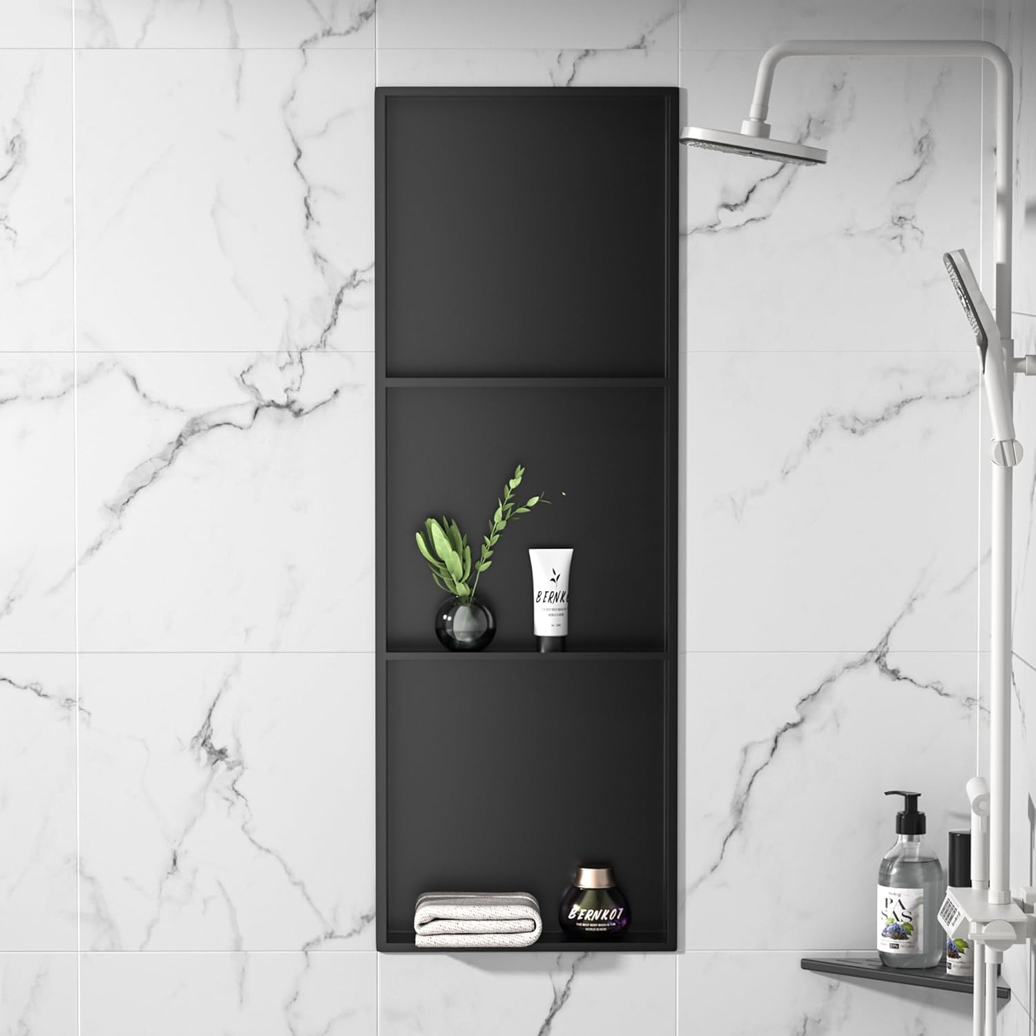 Garvee Stainless Steel Shower Niches Ready for Tile, 12" x 36" Modern Soap Niche, 3-Tier Organizer, No Tile Needed Recessed Wall Niche for Bathroom Storage, Black