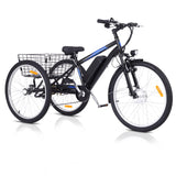 Garvee Adult 3-Wheel Electric Bike, 7-Speed Electric Trike with Basket - Black Blue / 24 inch Wheel - Black Blue