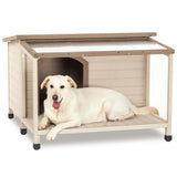 Garvee Cabin Style Pet Kennel With Asphalt Roof Weatherproof Raised Fir Wood Dog House For Outdoor Indoor Patio Yard Cream One Size