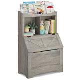 Garvee Kids Bookshelf Toy Storage Organizer, Large Wooden Toy Box Chest with Flip-top Lid, Cubby, Storage Cabinet for Playroom, Bedroom, Nursery, Kindergarten - Grey - Grey