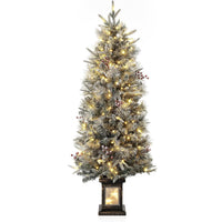 Garvee 4.5ft Christmas Tree, Pre Lit Snow Flocked Artificial Christmas Tree with 200 LED Lights & 8 Lighting Modes, Premium Xmas Pine Tree for Christmas Decoration, Yard, Home, Office