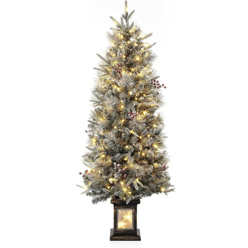 Garvee 4.5ft Christmas Tree, Pre Lit Snow Flocked Artificial Christmas Tree with 200 LED Lights & 8 Lighting Modes, Premium Xmas Pine Tree for Christmas Decoration, Yard, Home, Office