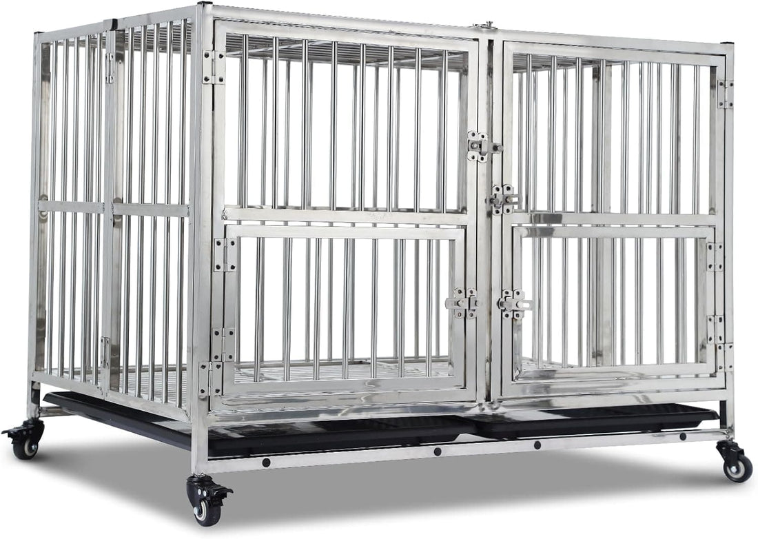 48 inch Indestructible Stainless Steel Dog Crate with Wheels