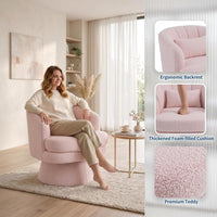 Garvee 360° Swivel Barrel Accent Chair with Lumbar Pillow, Soft Upholstered Single Armchair, Round Base for Living Room/Bedroom/Vanity - Waist Pillow | Stuffed Fur | Pink