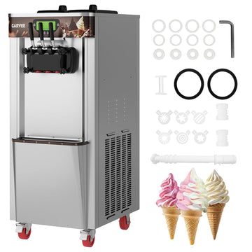 Garvee 2+1 Flavors 2450W Commercial Soft Serve Ice Cream Maker, 110V, 9.2-10.5 Gal/H Soft Serve Ice Cream Machine with LED Display, Self-Cleaning, High Productivity Equipment for Restaurants & Snack Bar