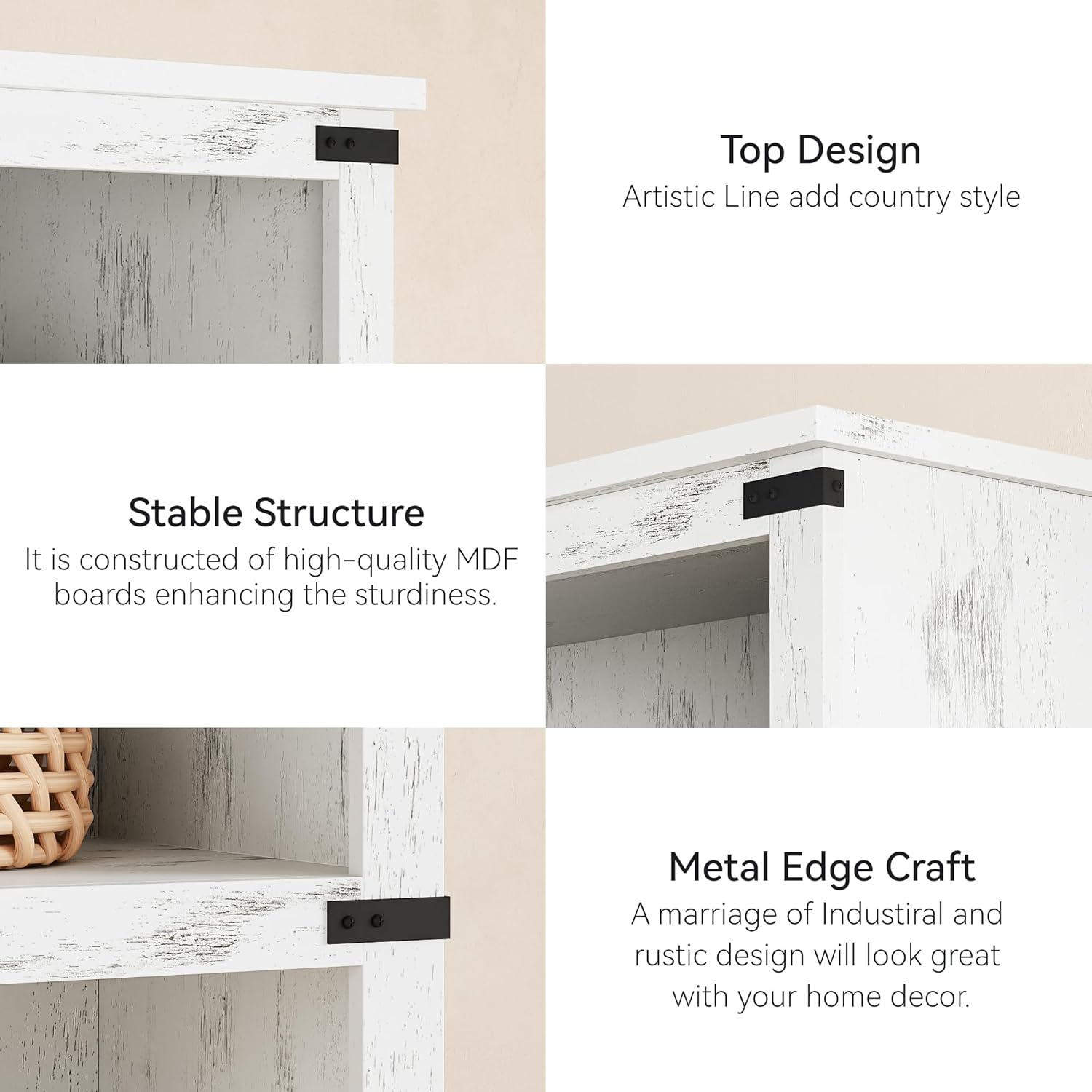 Garvee 3 Tier Bookcase, Farmhouse Book Shelf with Storage Open Display Bookshelves, 43.3" Low Book Case Wooden 3 Shelf Bookcase Home Decor Furniture for Home Office, Living Room, Bed Room - White