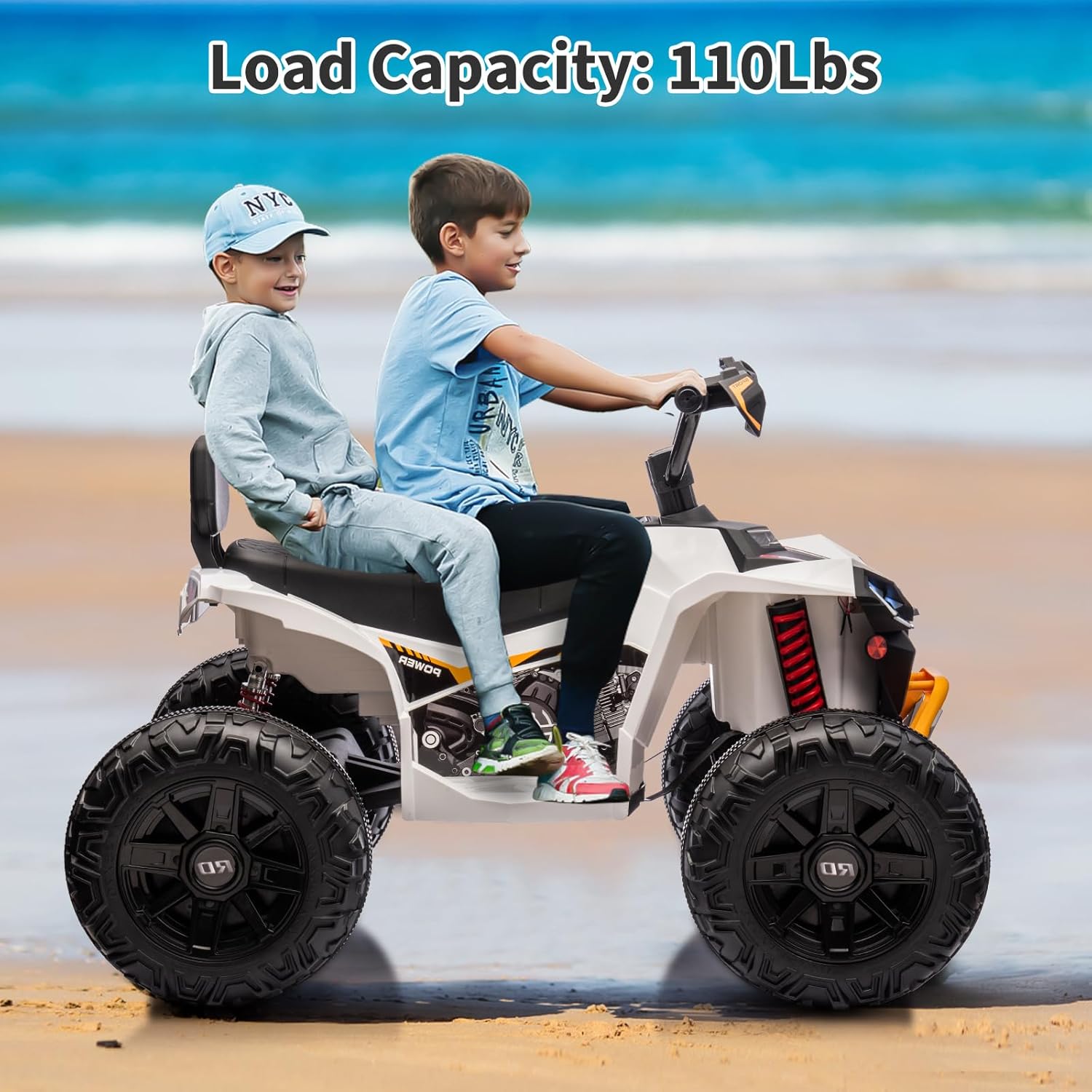 Garvee Ride - P Series: 24V 2-Seater Ride On ATV for Kids - 4-Wheel Battery Powered, High/Low Speed Modes, LED Lights, Music & Horn, Durable Wear-Resistant Wheels, Safe Non-Toxic Material, Outdoor Adventure - White