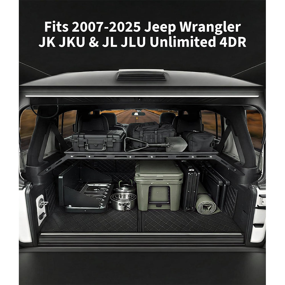 Garvee Rear Trunk Cargo Storage Rack For 2007-2025 Wrangler JK JKU & JL JLU Unlimited 4 DR, Heavy-Duty Carbon Steel, Black, 350LBS Capacity, Easy Installation