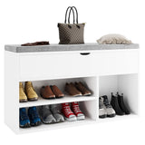 Garvee Shoe Storage Bench, Rack with Comfortable Thickened Cushion, Ample Storage Space with Lift-up Storage Box and 2 Tiers Shoe Rack in White - White