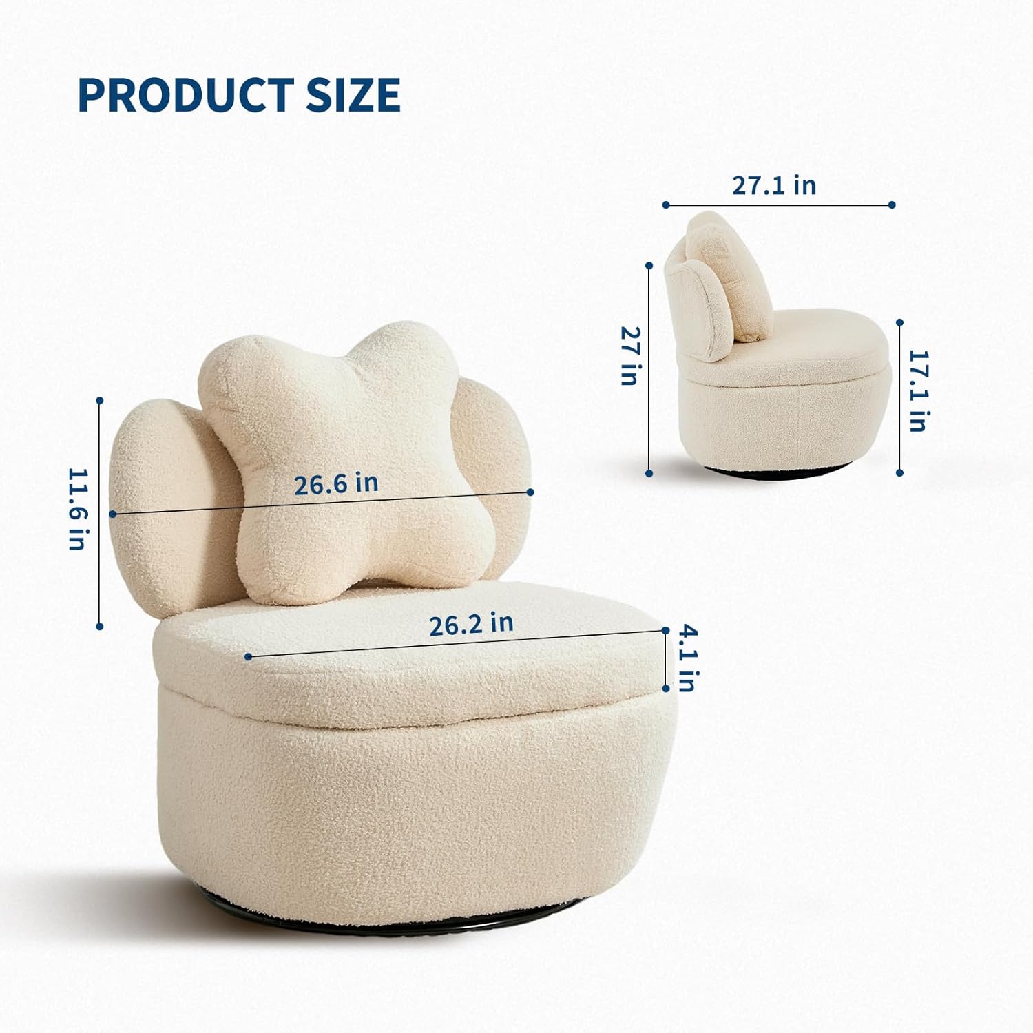 Garvee 360° Swivel Armchair with Storage, Teddy Velvet Accent Chair with Pillow, Ergonomic Design, 300 Lbs Capacity, Easy Assembly, Modern Lounge Chair for Living Room, Bedroom & Office, Camel