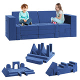 Garvee Convertible 2-Seat Modular Kids Play Couch with 22 Pieces for Bedroom and Playroom, Blue - Blue