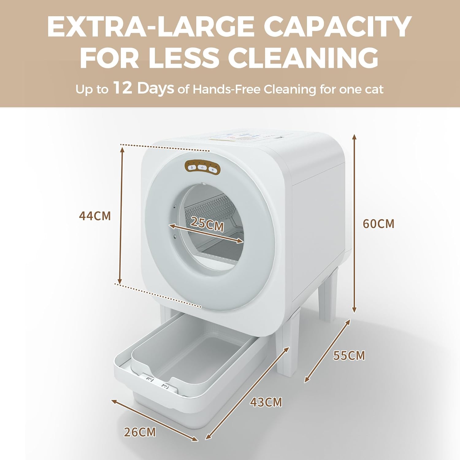 Garvee Automatic Cat Litter Box, 68L Self Cleaning Litter Box with APP Control, Dual Safety Protection and Odor Removal for Multiple Cats, White