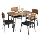 Garvee 5-Piece Modern Dining Table Set with Metal Frame,  Dining Room Set for 4, Built-in Storage Rack, Space Saving Kitchen Table with 4 Padded Chairs for Dining Room, Small Space, Vintage Brown