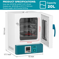 20L Lab Incubator, RT-65℃, Digital Temp Control for Bacteria