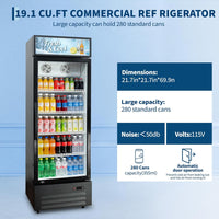 GARVEE 19.1 Cu.ft Commercial Beverage Cooler with RGB LED Lights & Remote - 280-Can Glass Door Display Fridge, Air-Cooled Frost-Free with Top Light Box for Bar Restaurant Store（Black）