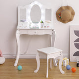 Garvee Kids Vanity, Girls Vanity Table with Mirror, Light,Stool & Drawer, 2 in 1 Wooden Princess Makeup Desk Dressing Table, Toddler Vanity,Pretend Play Vanity Set for Kids - White With 3 Storage