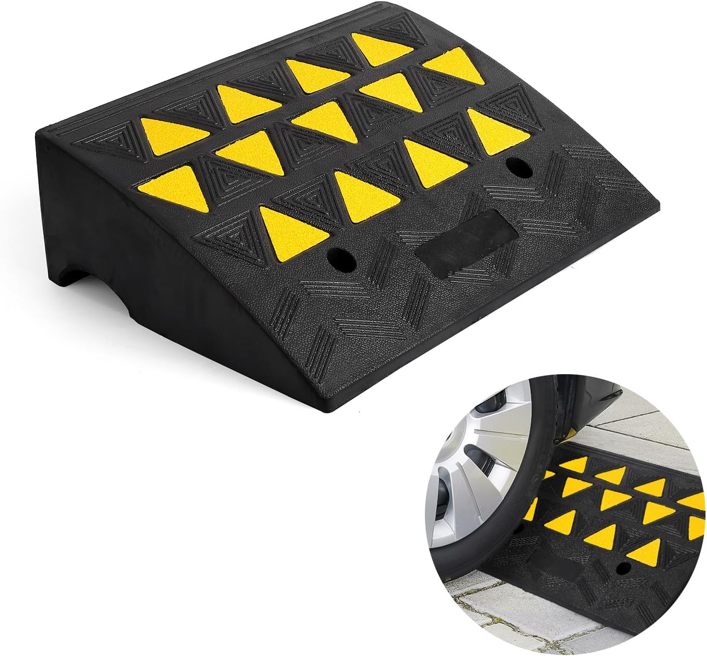 Garvee Rubber Curb Ramp, 6" Rise Height Sidewalk Curb Ramp, 14.6" Width 19.3" Length Driveway Ramp for Curb, Heavy Duty Driveway Curb Ramp for Forklifts, Trucks, Buses, Cars, Wheelchairs, Bikes