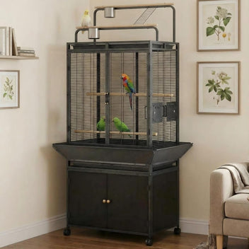Garvee Large Bird Cage, 71"H Rolling Birdcage with Play Top & Storage Cabinet, Sturdy Metal Flight Cage for Macaw Parakeet Parrot Cockatiel Budgie