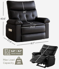 Garvee Oversized PU Leather Swivel Rocker Recliner Dining Chair - 360° Manual Reclining, Thick Cushion, Comfortable Arm & Backrest, Lounge Sofa for Living Room, Bedroom, Home Theater - Black
