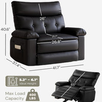 Garvee Extra Wide Comfort Recliner Chair for Adults - Oversized Black Leather Manual Sofa - 1.5X Thick Sponge Cushions, Comfortable Armchair - Living Room, Bedroom, Nursing Room - Black