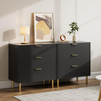 Garvee 3 Drawer Dresser for Bedroom, Modern Wooden Storage Chest with Gold Metal Handles, Anti-Tipping Design, Large Nightstand Organizer for Entryway, Hallway, Living Room, Black