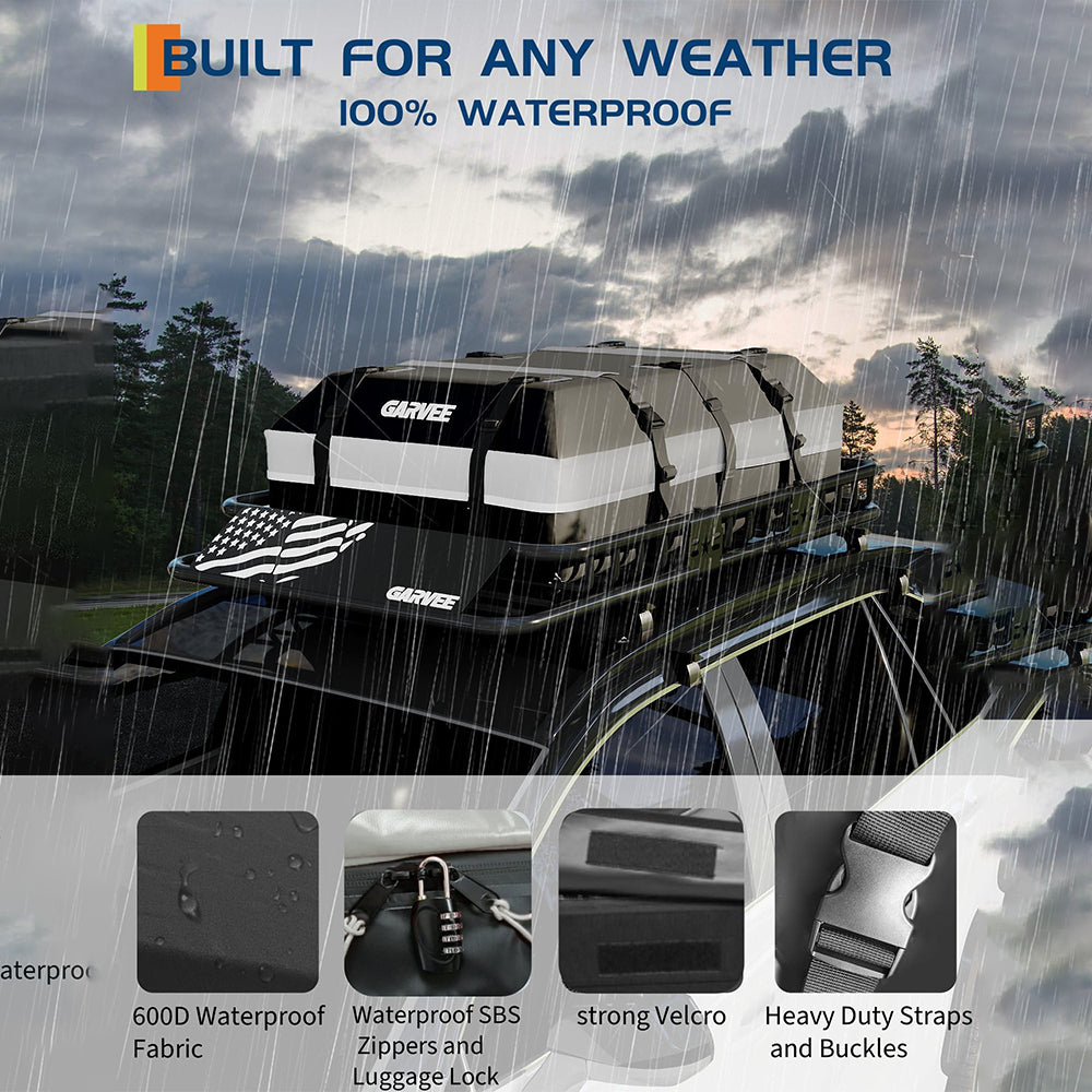 Garvee 51" x 36" Universal Roof Rack Basket With Waterproof Luggage Bag and Combination Lock For SUVs Trucks Vehicles, 200 Lbs Capacity, Black