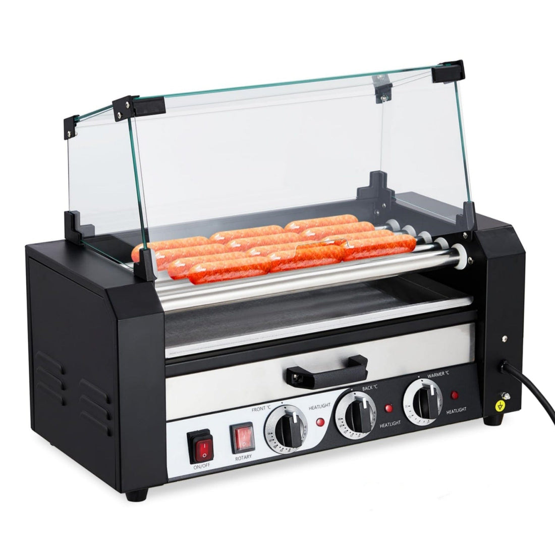 GARVEE Hot Dog Roller 5 Rollers 12 Hot Dogs Capacity 1050W Stainless Sausage Grill Cooker Machine