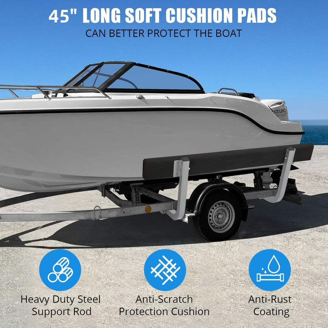 Garvee 45" Boat Trailer Guide, Rustproof Steel, Carpet-Padded Boards, Includes Mounting Parts, Flexible Installation, Marine Use, Ski/Fishing/Sailboat