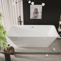 Garvee SZ3 59" Freestanding Acrylic Bathtub in Streamline Design with Chrome Overflow and Drain, cUPC Certified, White