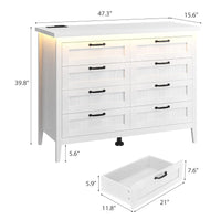 Garvee 8 Drawer Dresser with Power Outlet, White Dresser with LED Light, Modern Chest of Drawers for Closet, Double Wide Drawer Organizer Cabinet for Bedroom, Living Room