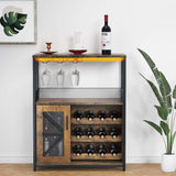 Garvee Wine Cabinet, Bar Cabinet W Led Light, Storage Shelf, Glass Holder, and Buffet Mesh Door, Small Kitchen Sideboard Buffet Sideboard, Freestanding Liquor Cabinet for Living Room, Dining Room - Brown