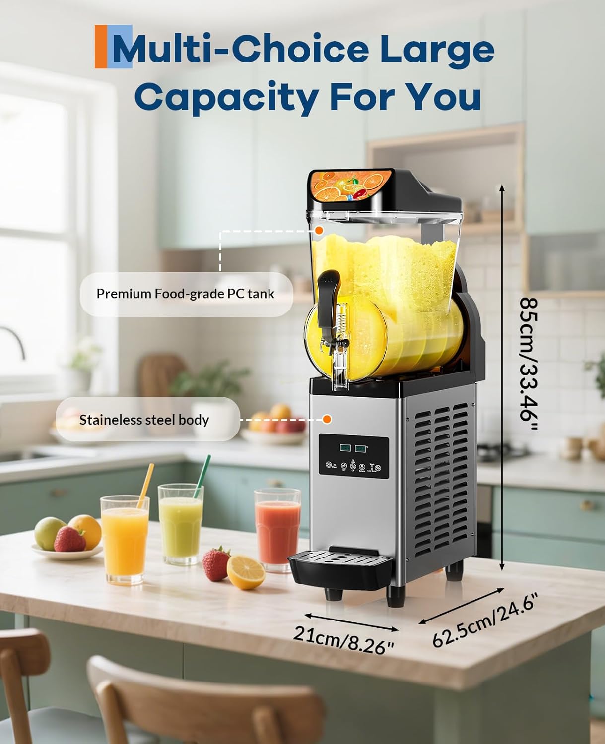 Garvee Commercial Slushy Machine 15L, Stainless Steel Smoothie Frozen Drink Maker with Self-Cleaning Mode, 450W Frozen Drink Machine, Maker Smoothie Machine for Home Party Restaurants Cafe Bars