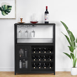 Garvee Large Storage Wine Cabinet with Detachable Rack & Mesh Door, Grey - Black - Black