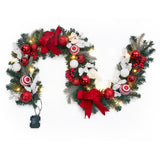 Garvee 6 Feet Christmas Garland, Pre-Lit Christmas Garland with 20 Lights, Lighted Battery Operated Xmas Garland with Bow Balls Ornaments Berries White Leaves for Mantel Table Porch, Red - Red and White