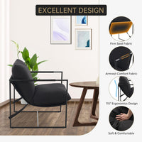 Garvee Modern Accent Chair, Comfy Living Room Chair with Metal Frame, Linen Armchair with Soft Cushion, Cozy Linen Sling Accent Chair for Bedroom Balcony Reading Room, Black